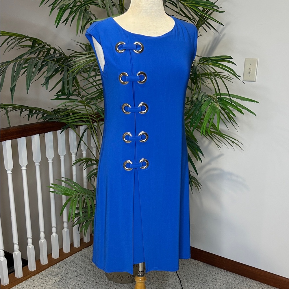 Joseph Ribkoff size 8  blue dress with silver grommets